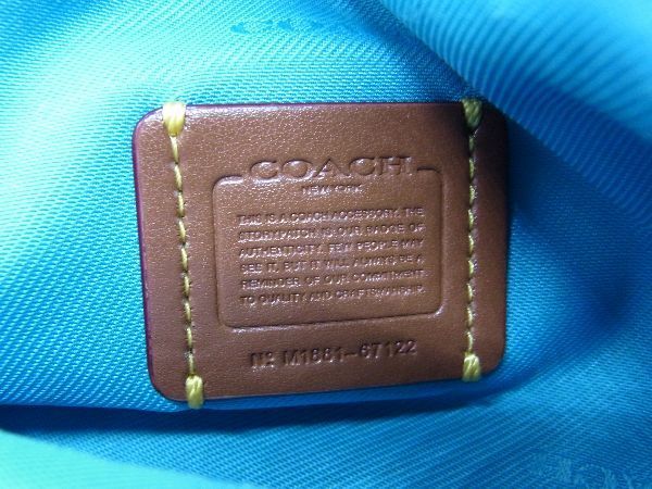 ■美品■ COACH コーチ 67122 ナイロン 花柄 フラワー ポーチ メイクポーチ 化粧ポーチ マルチケース  ブルー系×グリーン系 DE2561