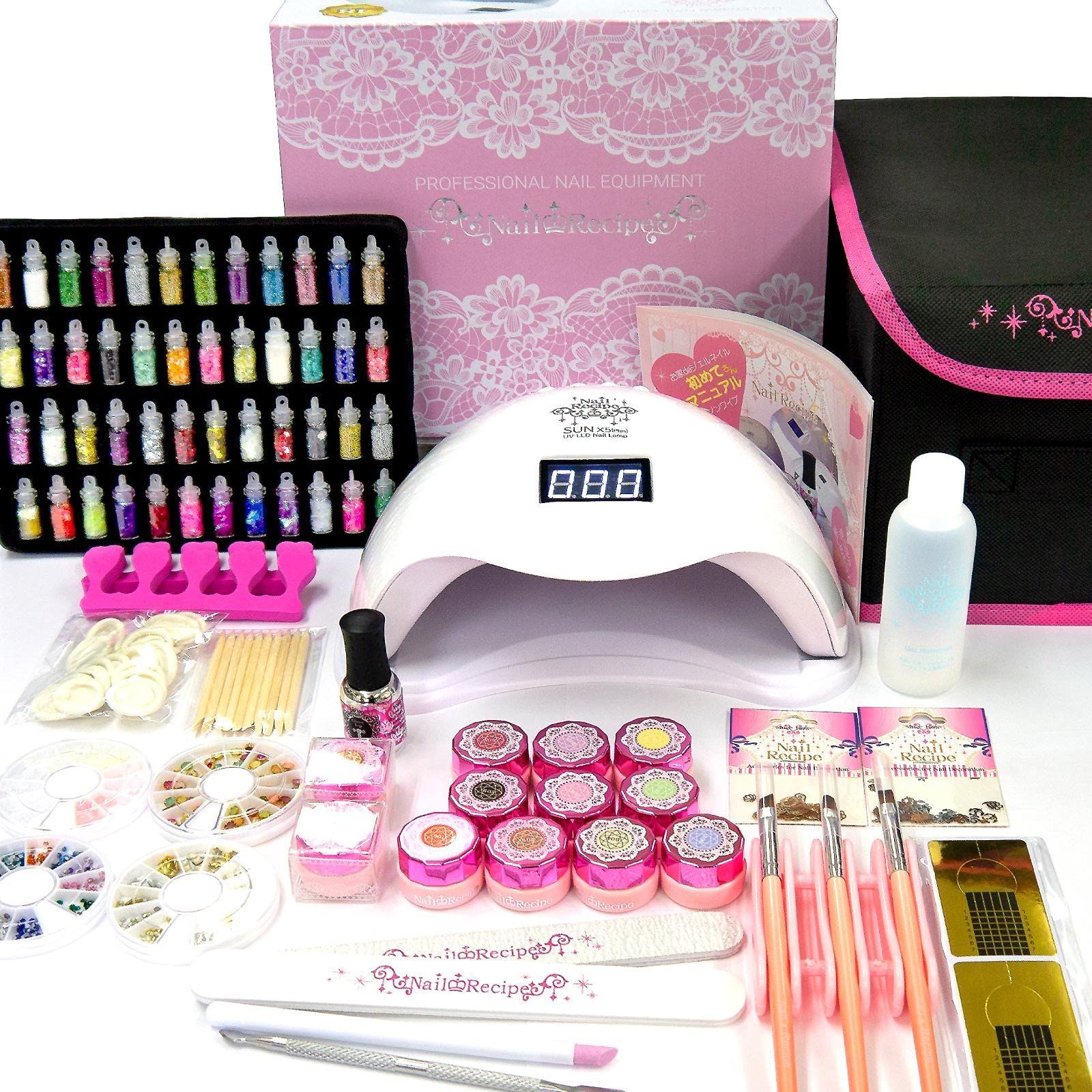 数量 スターターキット 道具一式付 ジェルネイル 10色 LED48Wライト NailRecipe Aセット|基本色