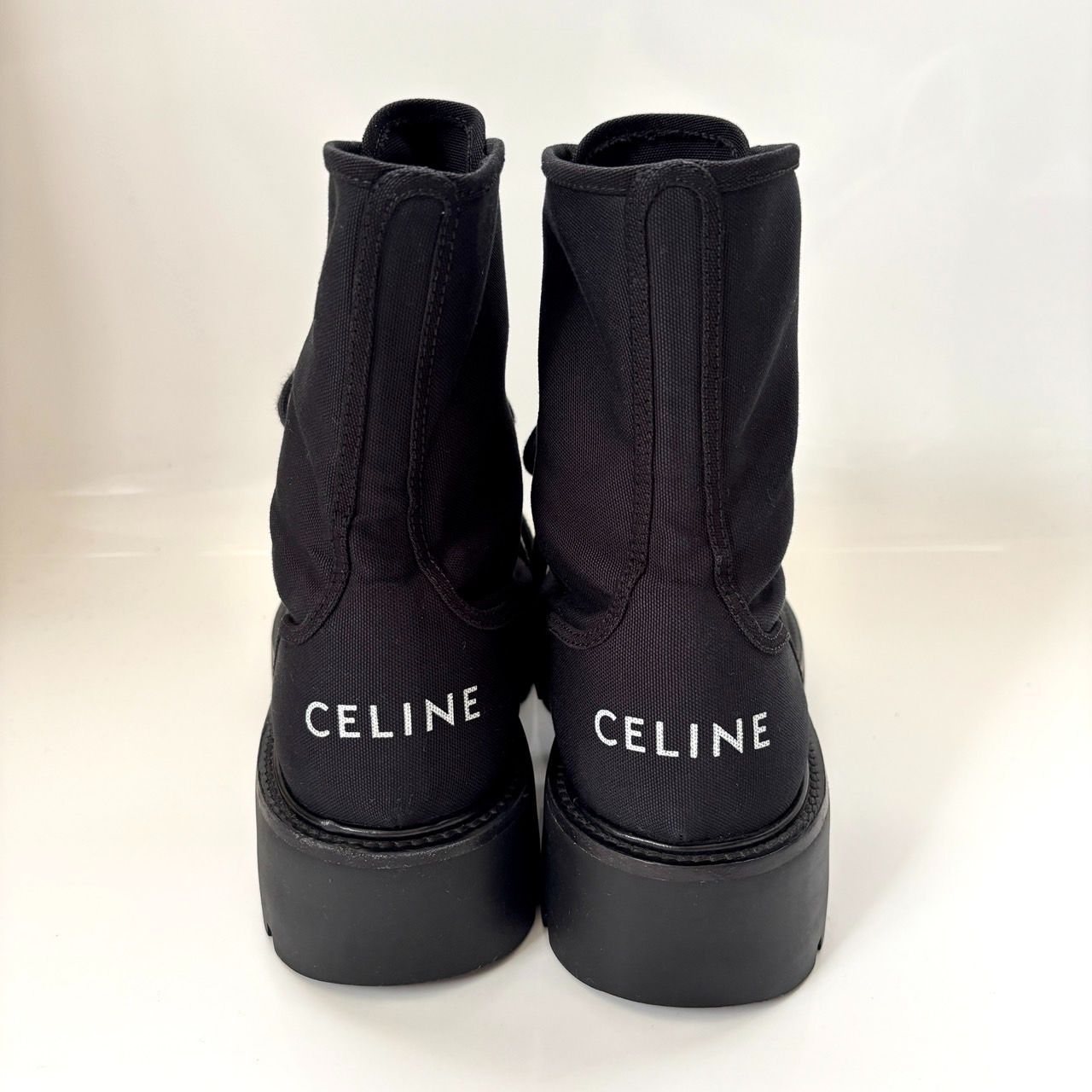 美品 CELINE/セリーヌ キャンバス レザー バルギー レースアップ  