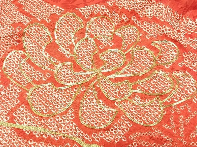 豪華振袖　駒刺繍　絞り　花筏文　正絹　逸品 豪華振袖駒刺繍絞り花筏文正絹逸品