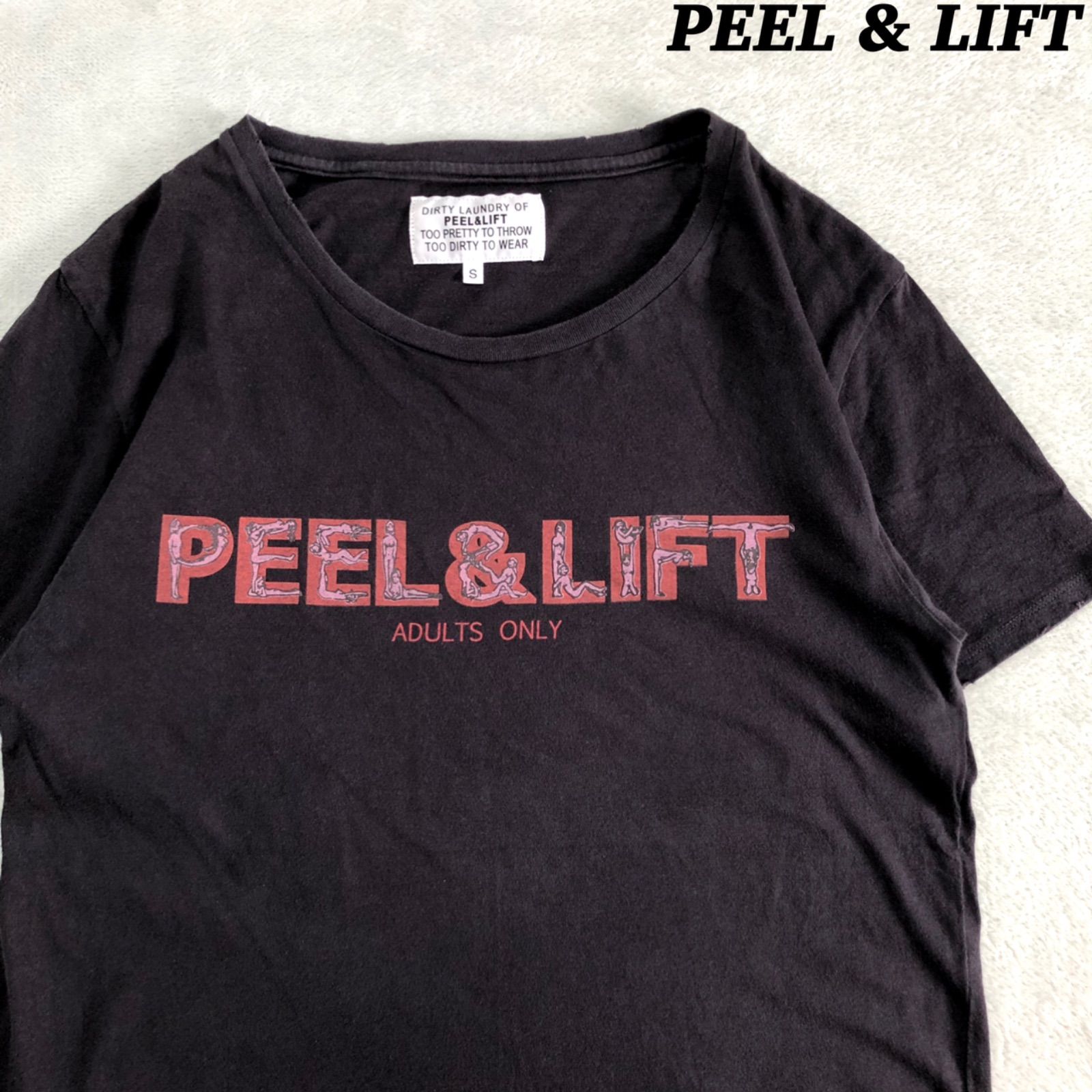 PEEL & LIFT プリントTシャツ エロT セクシｰガール ピンナップガール ストリッパー ヌード 春画 ロゴ ユーズド加工 ヴィンテージ加工 ダメージ加工 ウォッシュ加工 半袖カットソー ショートスリーブ ブラック 黒 ピールアンドリフト