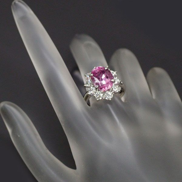 Pt900 スリランカ産ピンク サファイア ダイヤモンド リング 6.730ct D2