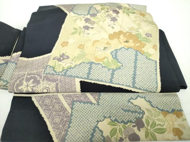平和屋着物●アンティーク 大正ロマン ワンタッチつけ帯 刺繍 色紙重ね花文 正絹 DAAX4819ps