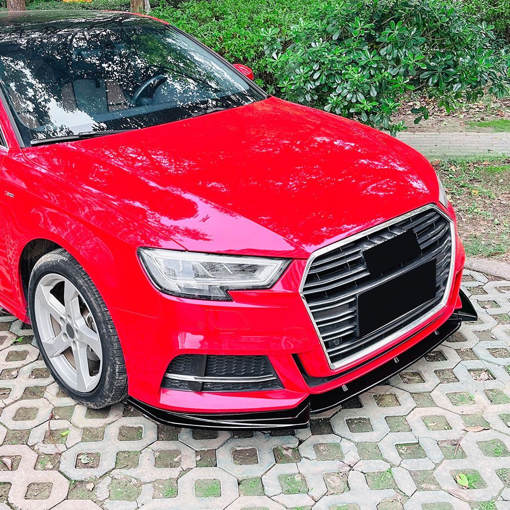 アウディ A3 S3 8V 後期型 2017–2020 Sline フロントバンパーフィンスポイラー フロントリップ エアロパーツ ABS製 ピアノブラック - カーボン調
