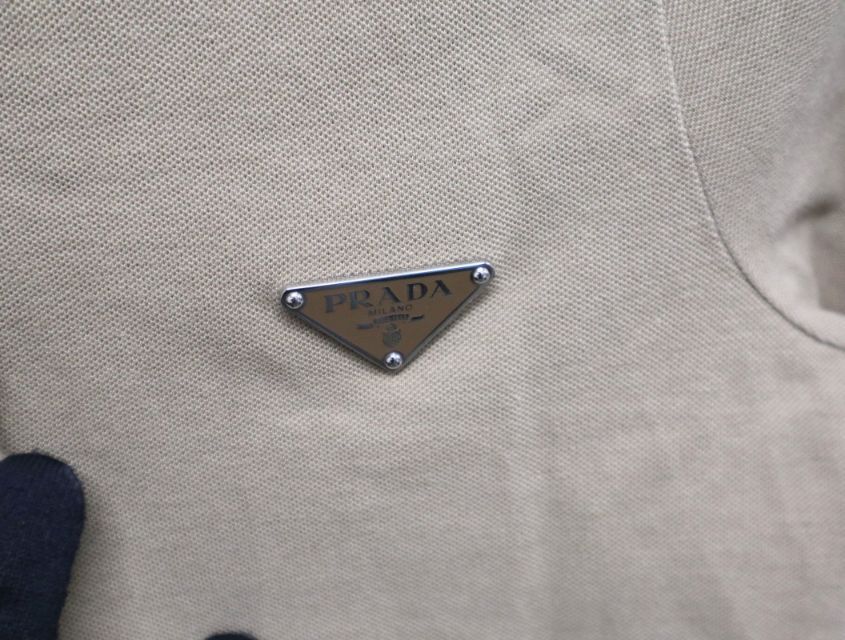 きれいな プラダ PRADA 23年 トライアングルロゴ ポロシャツ 半袖 36 ベージュ 39575 S000 トップス