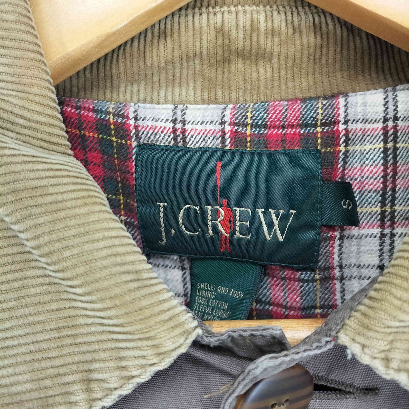 1990's J.CREW 巨人タグ ハンティングジャケット裏地チェックLサイズ ジェイクルー J.CREW 90s 巨人タグ 襟コーデュロイ裏地チェック