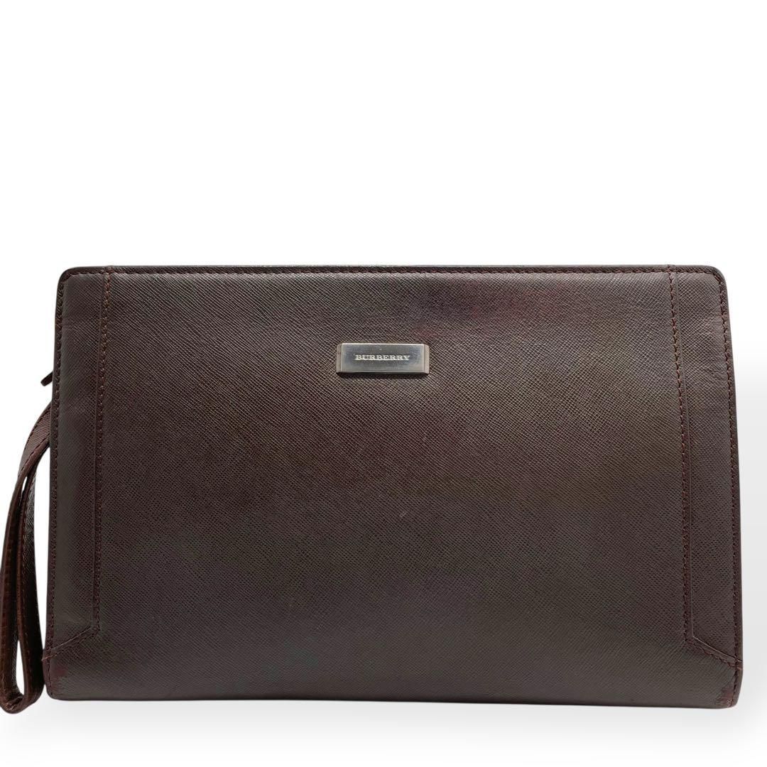 BURBERRY バーバリー クラッチバッグ レザー 本革 ブラウン 良品 Burberry クラッチバッグ レザー ブラウン ストラップ付き