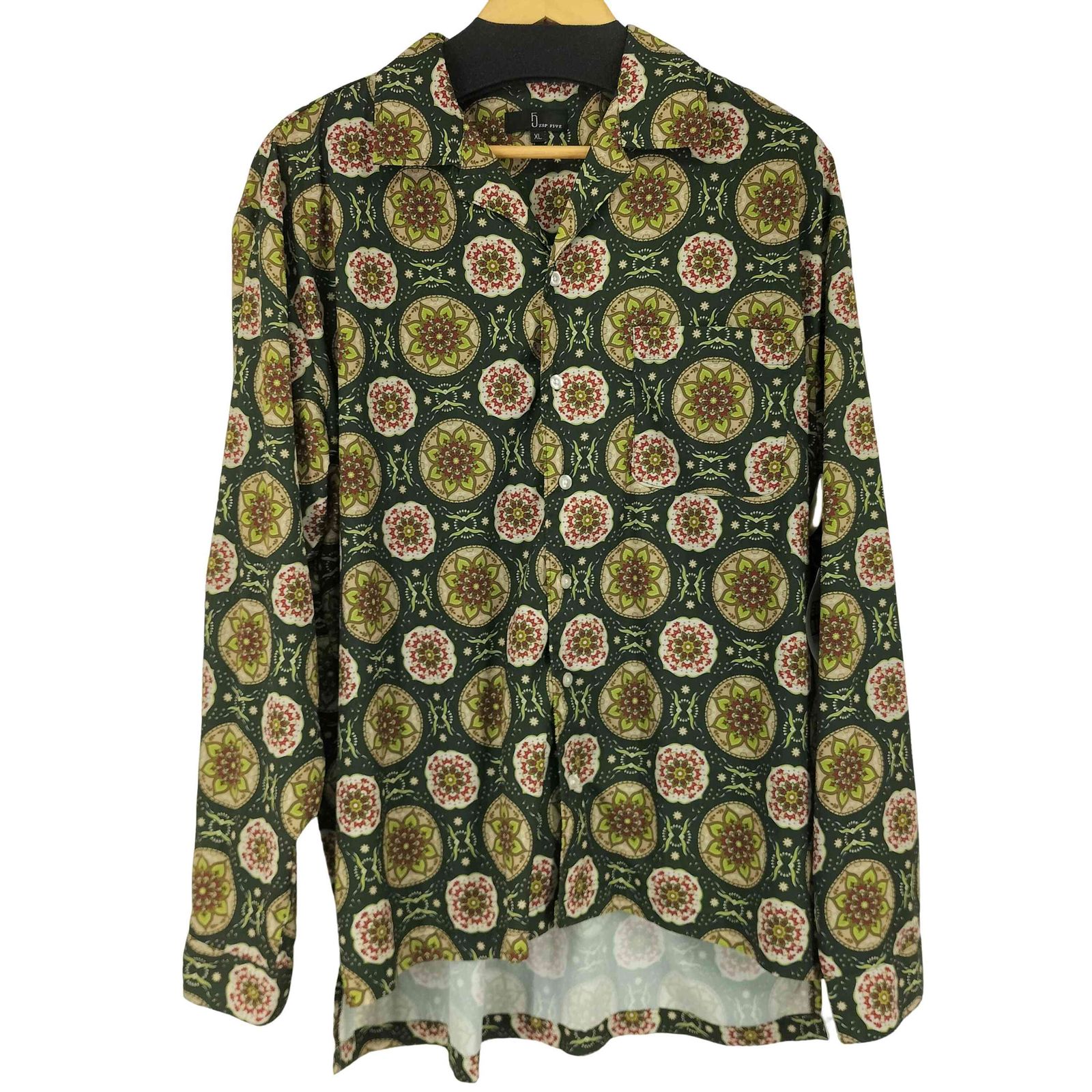 ジップファイブ ZIP FIVE 総柄 L/S オープンカラーシャツ メンズ import：XL 