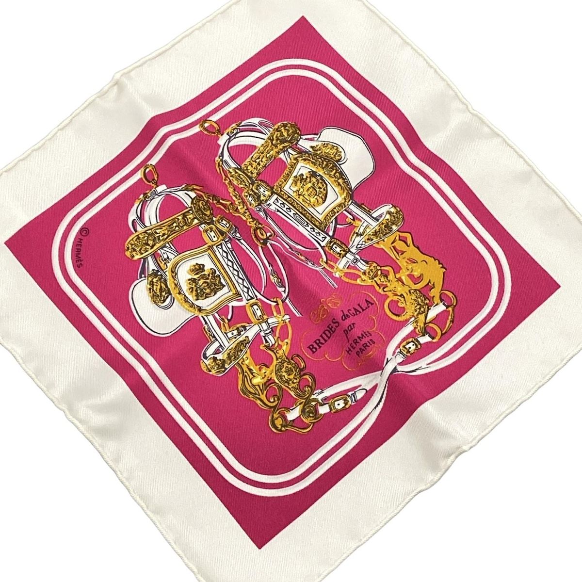 HERMES エルメス スカーフ カレ20 ピンク×白×マルチ BRIDES de GALA