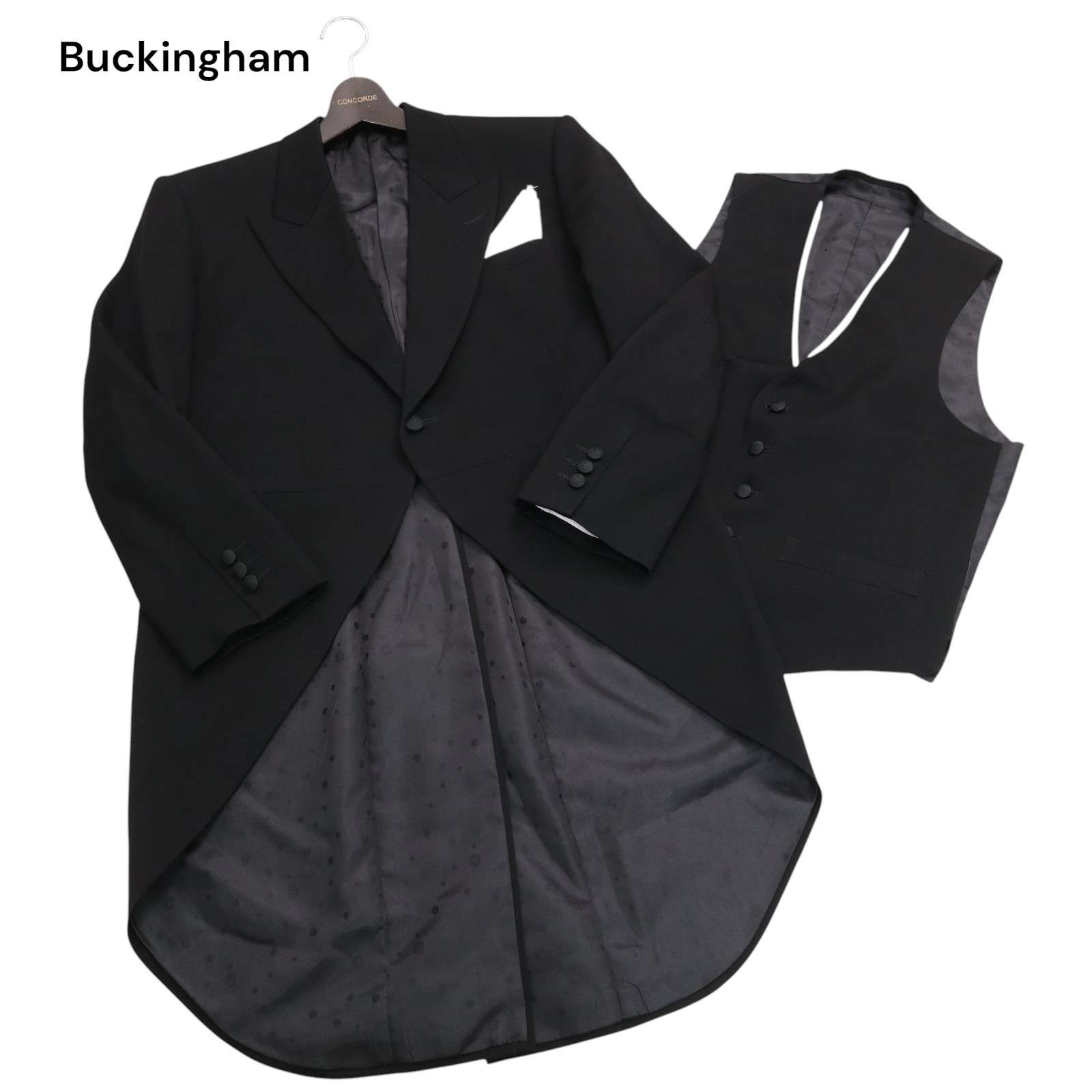 Buckingham バッキンガム 通年 燕尾服 モーニングコート ジャケット - ベスト セット Sz.90A4 メンズ 黒 結婚式