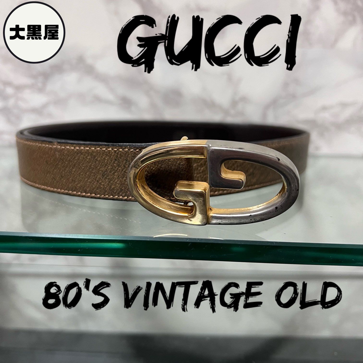 OLDGUCCI オールドグッチ レザーベルト バックル GG GUCCI グッチ 