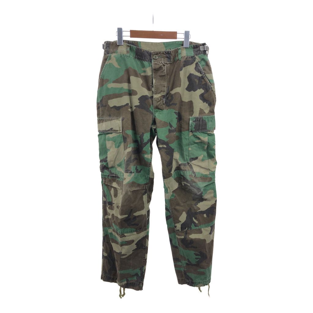 90年代 米軍実物 U.S.ARMY フィールドパンツ ミリタリー 戦闘服 リップストップ ウッドランドカモ グリーン (メンズ M) 中古 古着 Q3593