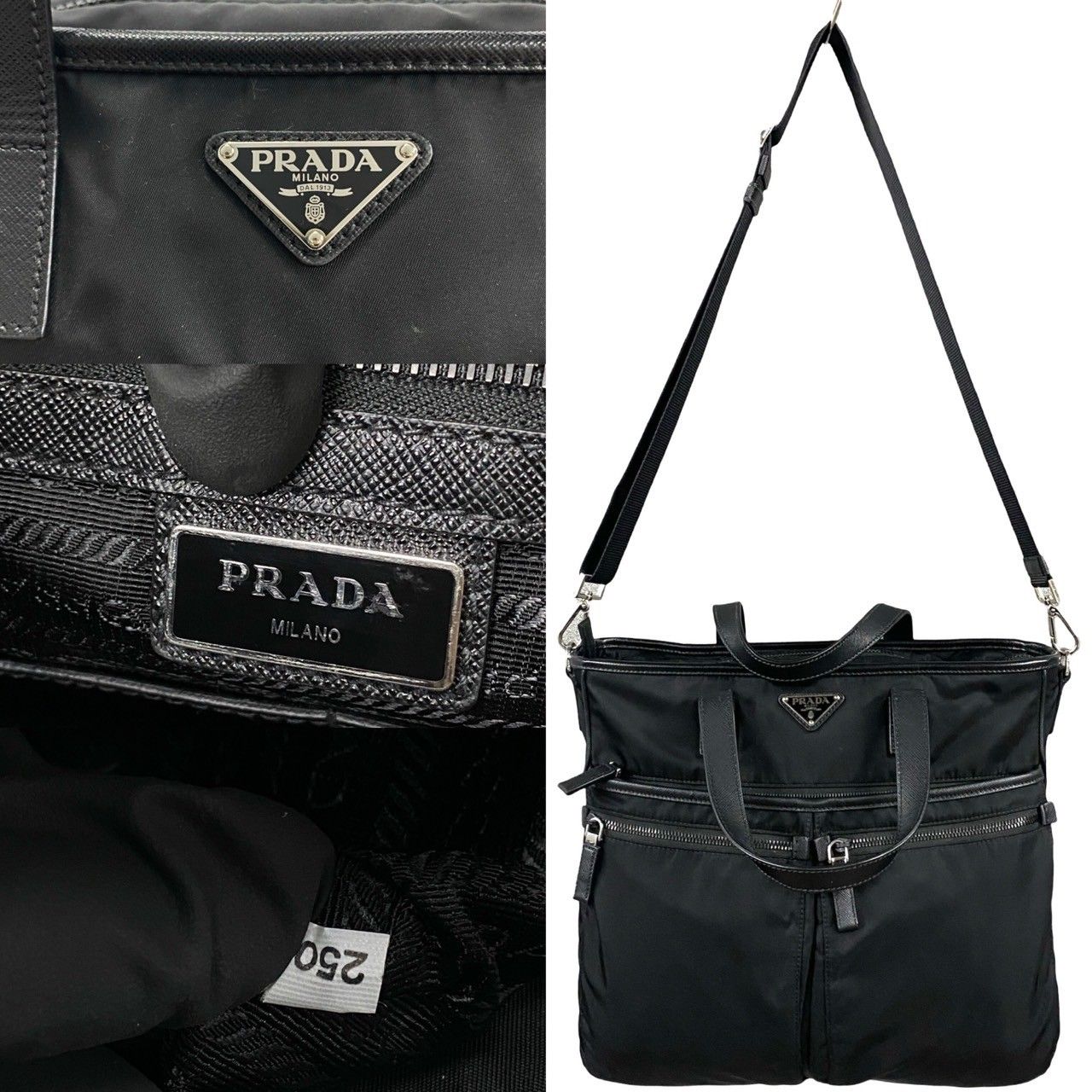 極 美品 PRADA プラダ 三角ロゴ 金具 ナイロン サフィアーノレザー