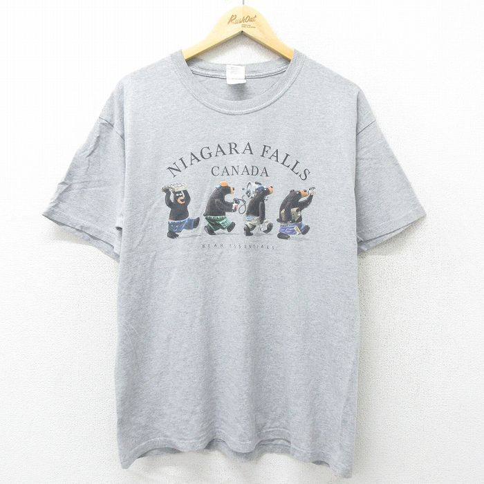 XL/古着 半袖 ビンテージ Tシャツ メンズ 00s クマ クルーネック グレー 霜降り 24jun20 中古