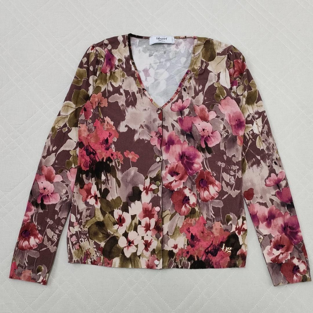 BLUGIRL ブルーガール 長袖カーディガン 花柄 総柄 ブランドロゴ イタリア M相当