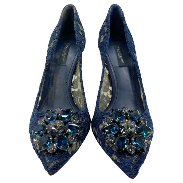 ドルチェ-ガッバーナ ドルガバ Bellucci レインボー パンプス ヒール レース ネイビー DOLCE&GABBANA サイズ 37 1 2 約24.5cm レディース 安心品質 ブランドシューズ 感 パーティー エレガント
