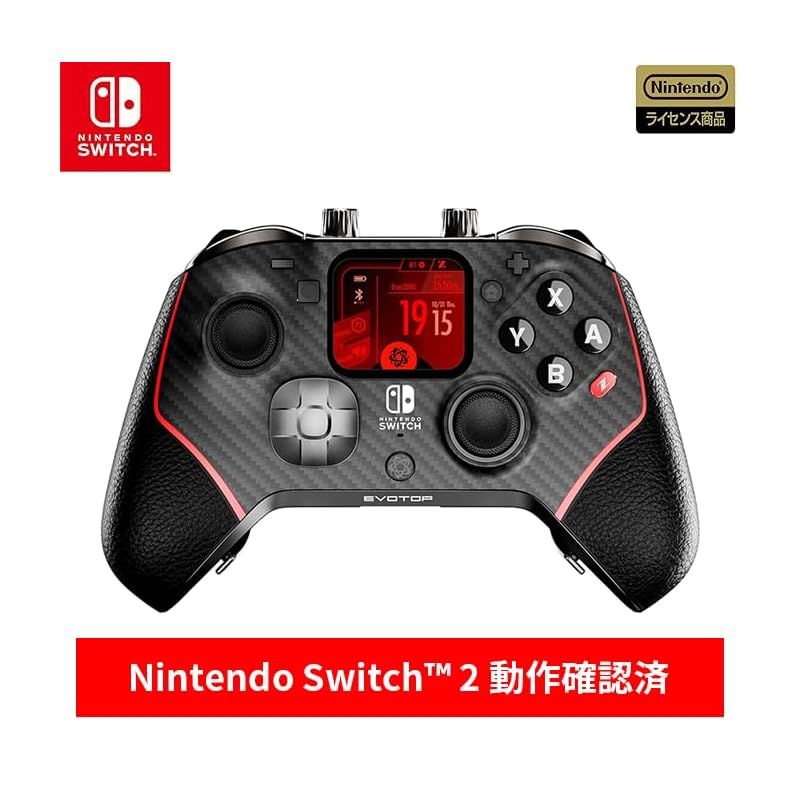 EVOTOP Black ゲームコントローラー Nintendo Switch|PC対応 任天堂ライセンス商品 Nintendo Switch2動作 済み 多機能LCDタッチスクリーン搭載 ワイヤレス 無線接続 有線接続 Proコントローラー 充電ド 1