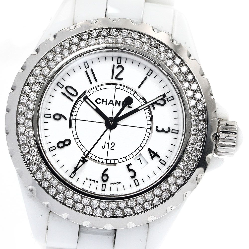 シャネル CHANEL H0967 J12 ダイヤベゼル 白セラミック デイト クォーツ レディース_882958