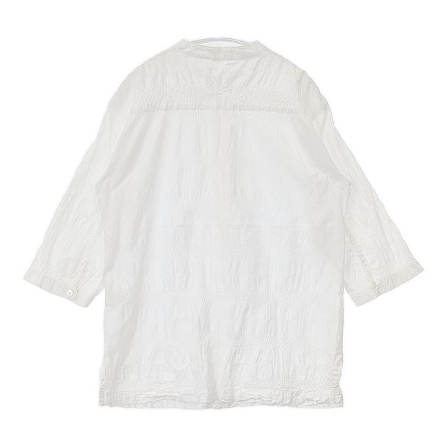 Plantation デザインブラウス プランテーション シャツ ホワイト Plantation バンドカラー シワ加工 製品染め ブラウス シャツ