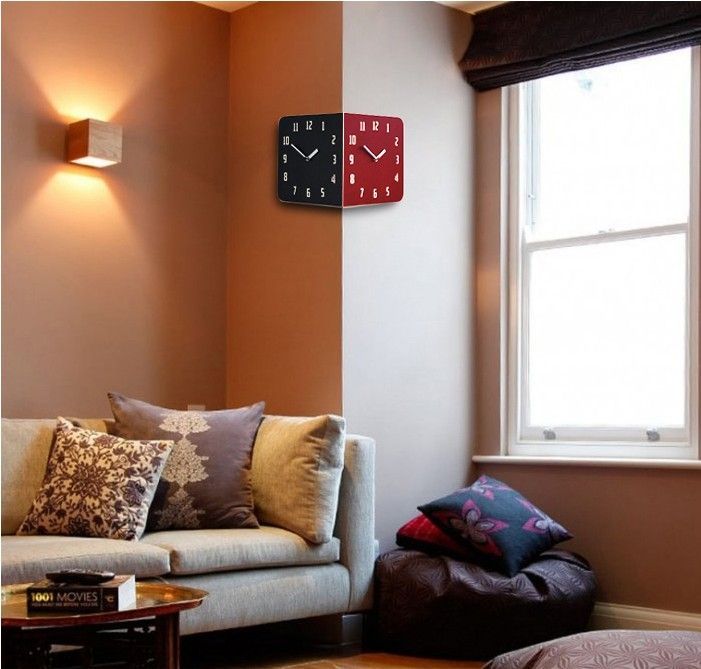 コーナー両面時計 ハンドメード 木製両面壁掛け時計 おしゃれ  北欧インテリア コーナー両面時計-white ハンドメード 木製両面壁掛け時計 おしゃれ