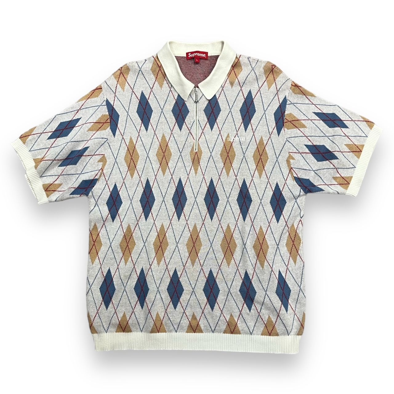 国内正規 Supreme 21AW Argyle Zip Polo アーガイル ニット ポロシャツ