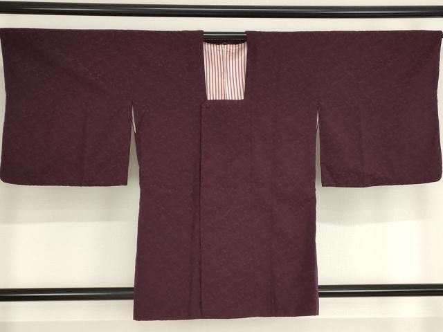 平和屋着物道行コート　輪奈ビロード　葉尽くし　似せ紫色　正絹　逸品　AAAO9629bw