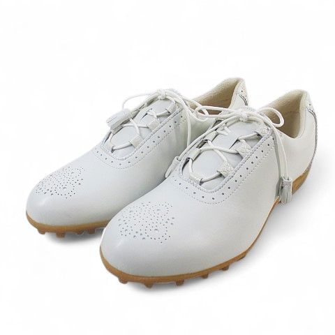 aJADE アジェイド KAREN カレン ゴルフシューズ メダリオン 24.0cm アイボリー スネーク レザー