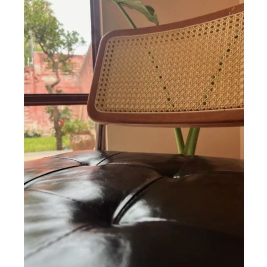 椅子 チェア 一人掛け クッション レトロ レザー張り ラタン　ブラック 椅子 チェア 一人掛け クッション レトロ レザー張り ラタン