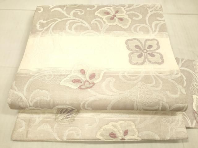 平和屋着物＊夏物 九寸名古屋帯 花唐草文 正絹 DAAX0025cm