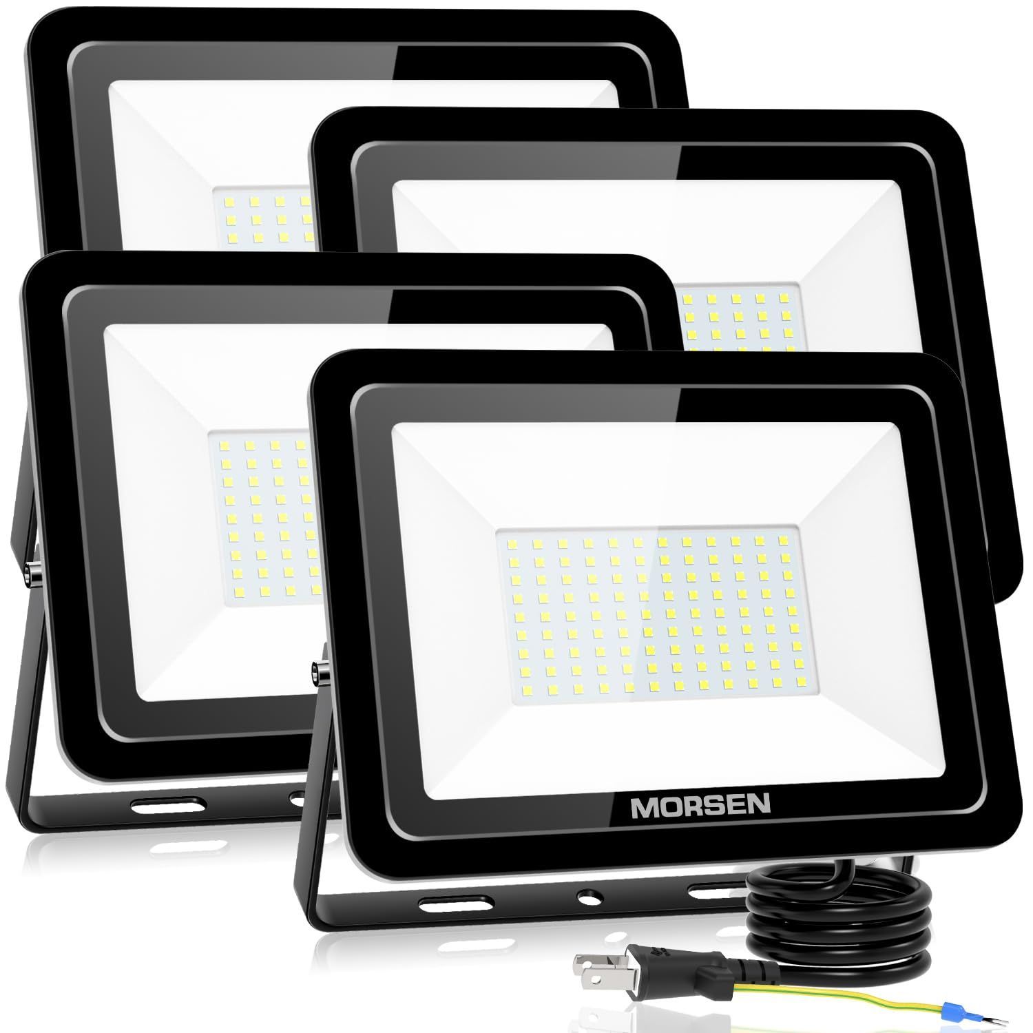 セール スリム-タフ設計 MORSEN led投光器 100W 4セット投光器 13000LM 薄型 投光器屋外 100v 灯光器 作業灯 外灯 工事用ライト ledライト 屋外用 野外 防水 看板灯 集魚灯 駐車場用 昼光色6500K 100ワッ