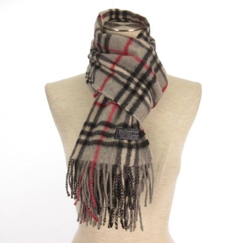 バーバリーズ Burberrys ノバチェック マフラー ストール フリンジ カシミヤ100％ グレー