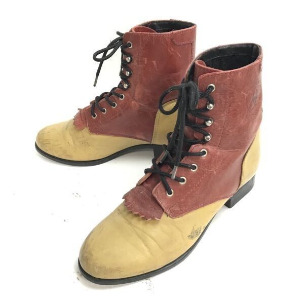 ARIAT|アリアット 本革|キルトタン|ウエスタンブーツ 23.0-24.0程度|赤×ベージュ レースアップ|Leather|Boots|shoes◆TWB91-33
