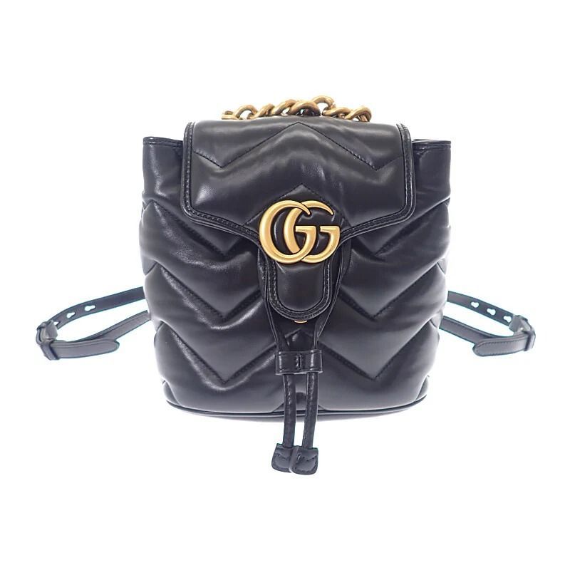 GUCCI GUCCI スモールバックパック 777253_AAC74_1000 リュック デイパック レザー ブラック ゴールド金具 レディース