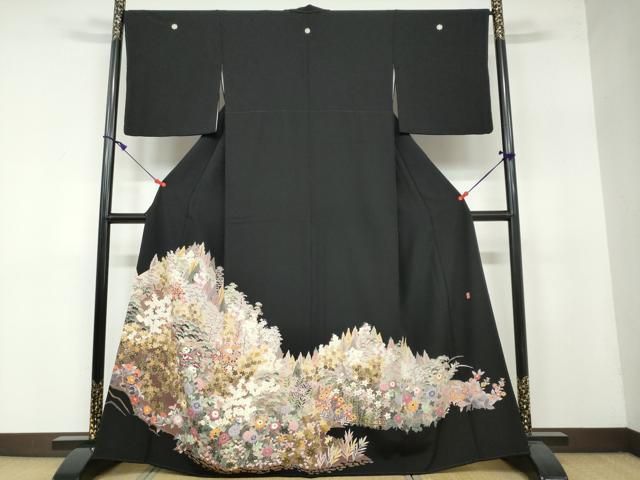 平和屋着物●本加賀友禅作家 土田外男 黒留袖 樹林草花文 正絹 DAAW5952ud