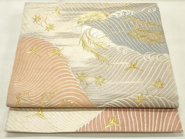 平和屋着物●西陣の名門 本家加納 六通柄袋帯 立波群れ鳥舞葉文 金銀糸 三越扱い 正絹 DAAT7883ob