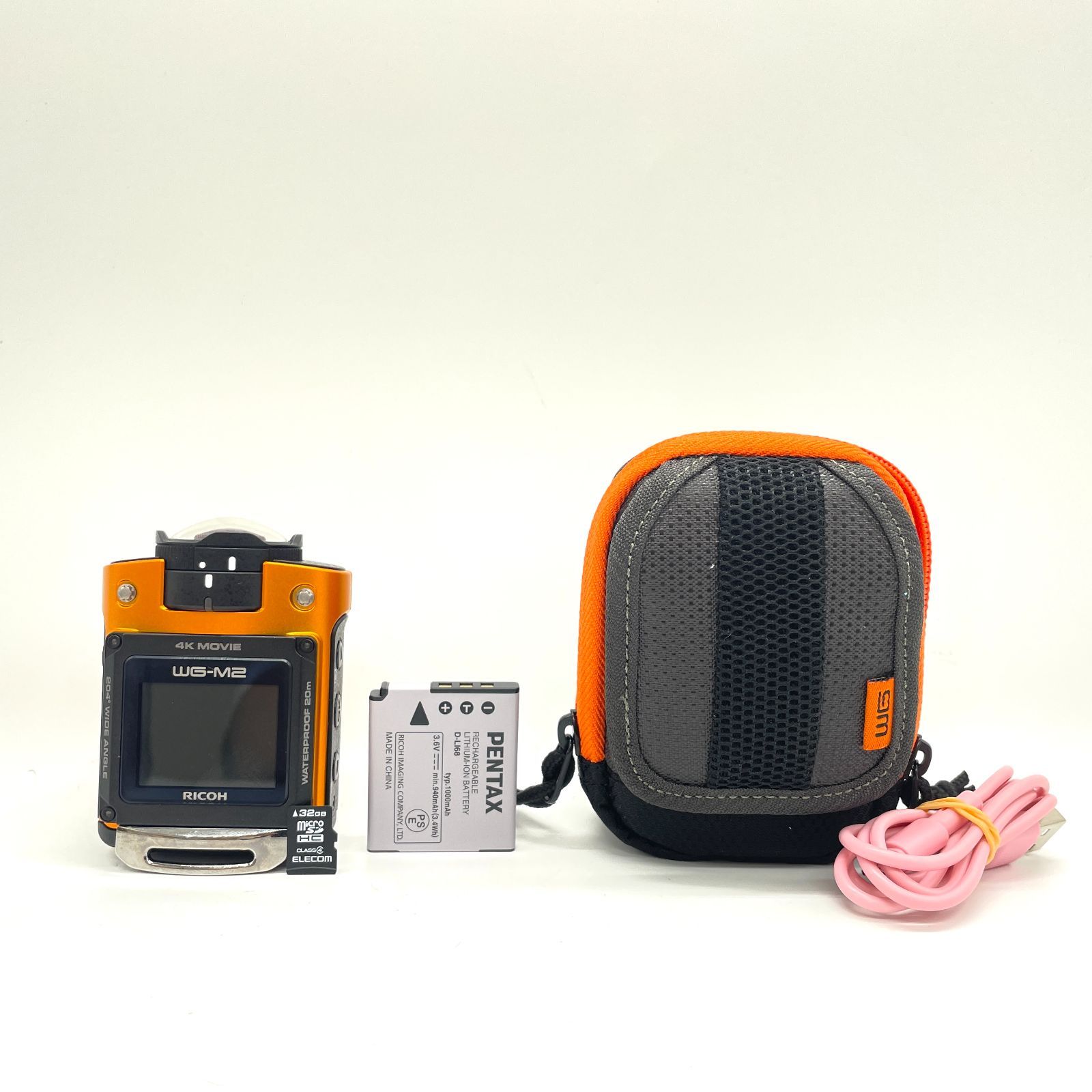 動作品 RICOH 防水アクションカメラ WG-M2 オレンジ 4K動画 超広角204度 ハウジング不要 防水20m 耐衝撃2m