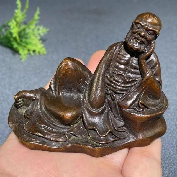 銅制 達磨静思 鎮紙 圧紙 茶寵 茶台仏像 博古架 装飾品 工芸品