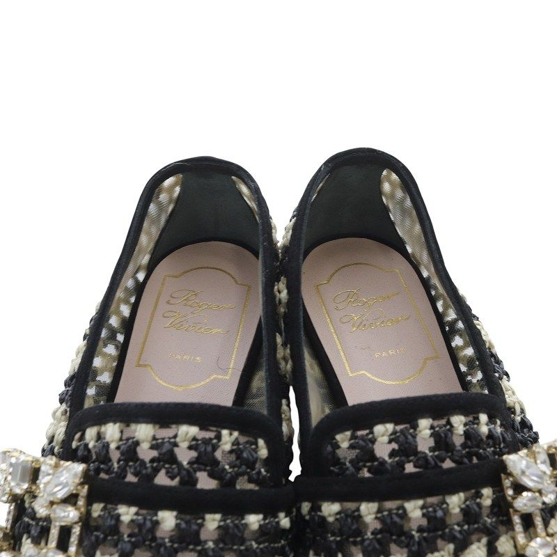 美品【ロジェヴィヴィエ】ツイードローファー ビジュー　35.5 黒 ロジェヴィヴィエ ROGER VIVIER ツイードローファー ビジュー 35.5