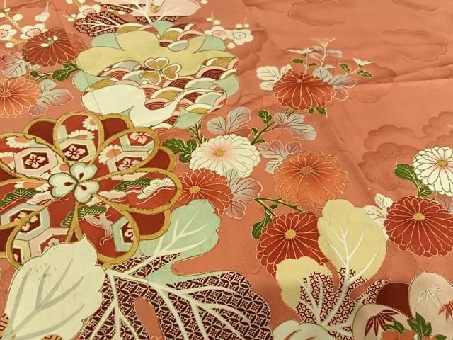 ◆厳選◆刺繍が大変豪華なアンティーク引きずり◆訪問着◆裄64丈175 平和屋着物○アンティーク 大正ロマン 訪問着 駒刺繍 草花文