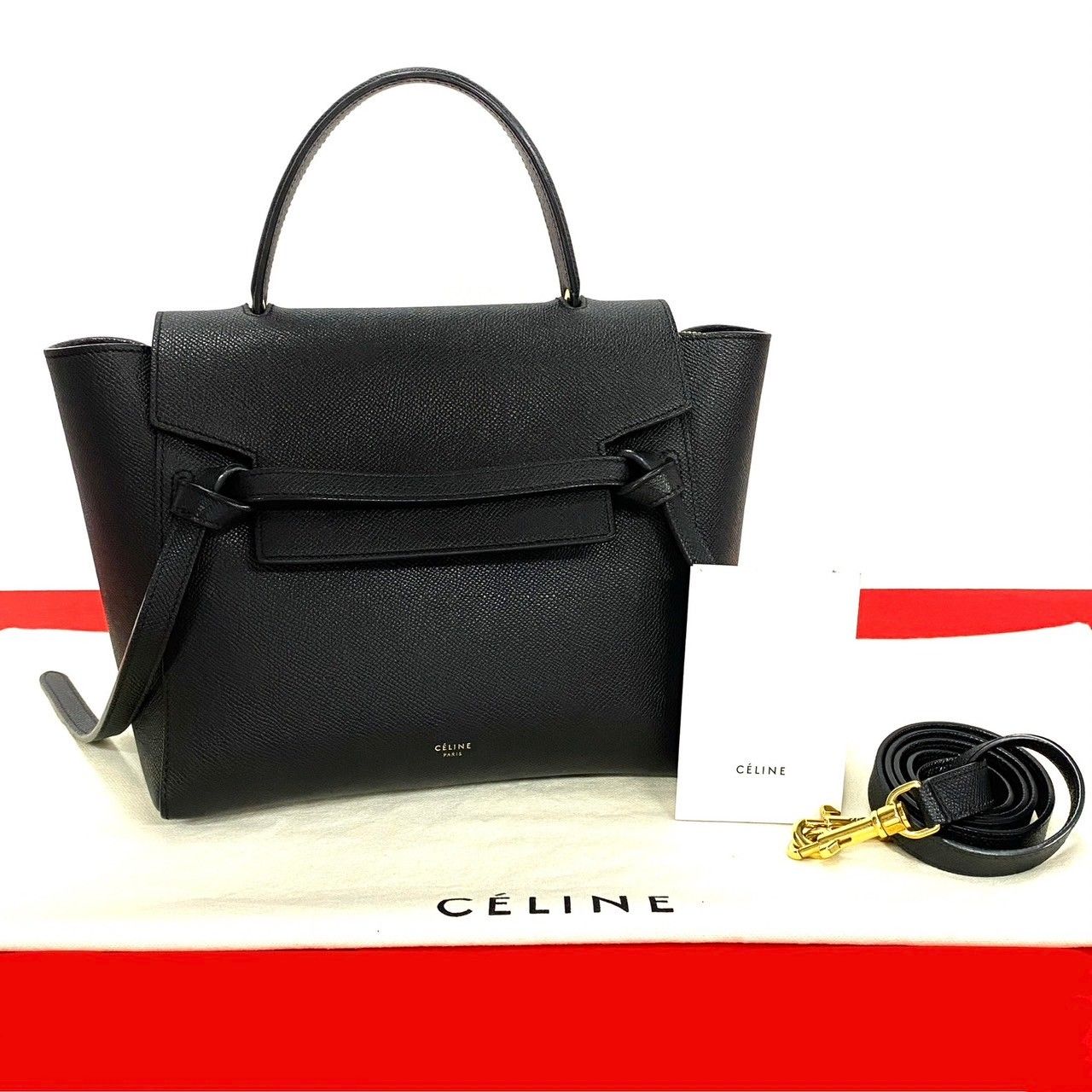 極 美品 保存袋付 CELINE セリーヌ ベルトバッグ マイクロ レザー 本革 2way ハンドバッグ ショルダーバッグ ブラック 黒 86816  - メルカリ