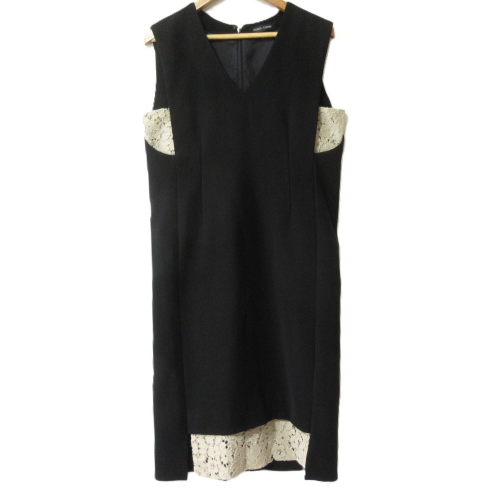YOKO CHAN ヨーコチャン V-neck Hem Lace Dress Vネック ヘムレース 切替 ドレス ワンピース YCD-117-311 36 ブラック レディース 古着