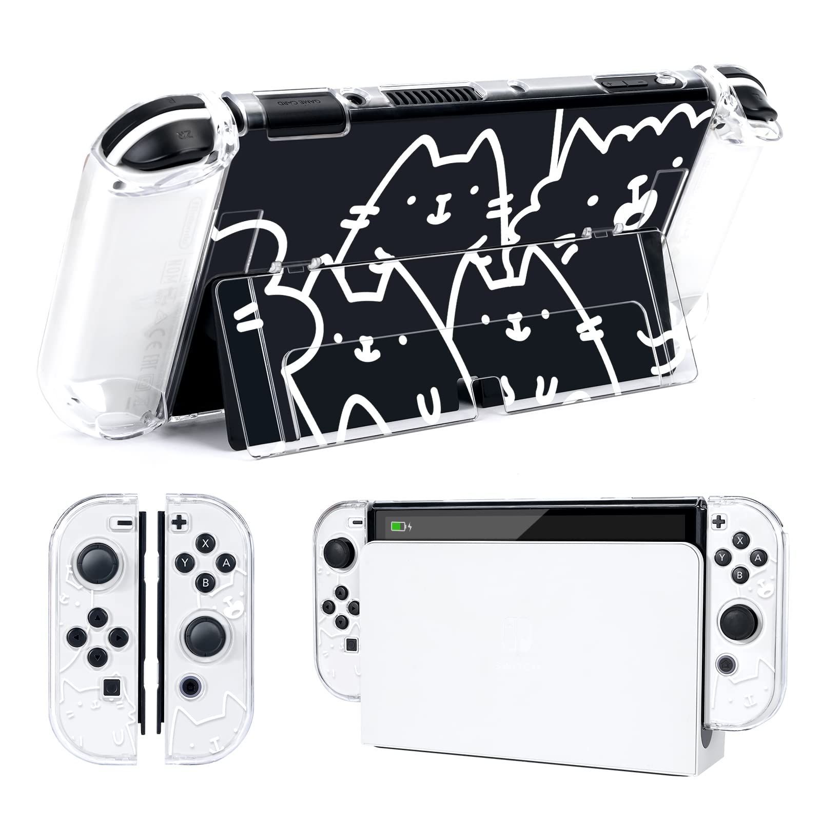 DLseego 猫 Switch OLED用 ケース クリアケース ニンテンドースイッチ有機el カバー 有機elモデルケース 透明 スイッチ有機elカバー クリアカバー 分体式カバー PC素材 超軽量 耐衝撃 取り外し簡単 傷つけ防止 全面保護 可愛い メルカリ