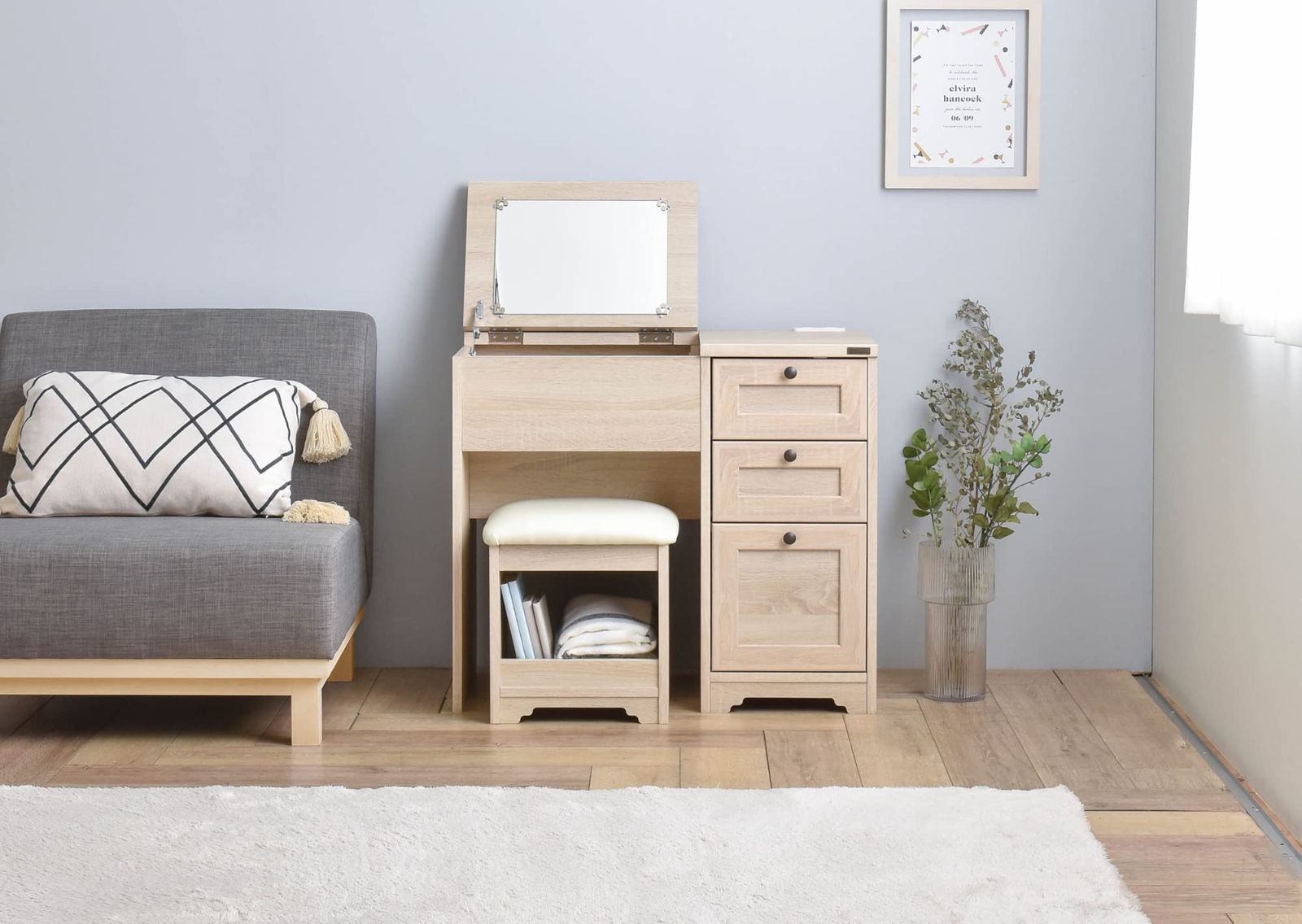 新着商品 オークホワイト 高さ70cm スツール付き 奥行40cm コンセント付き 幅80cm 選べる取っ手 デスクドレッサー AN70-80D ANRI IV 佐藤産業