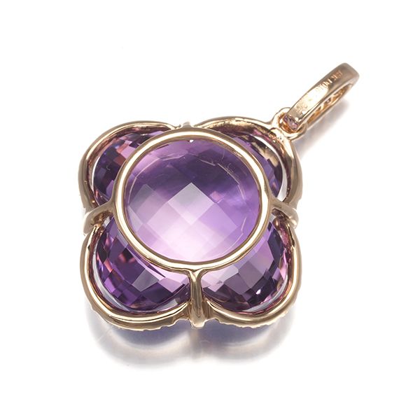 アメジスト 12.08ct ダイヤ 0.15ct フラワー ペンダントトップ K18PG  