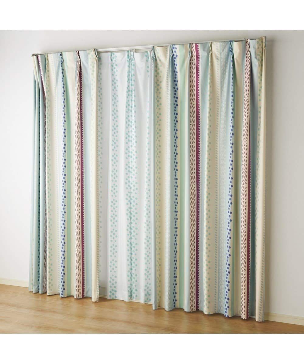 ストライプ幾何柄遮熱 防音 1級遮光カーテン＆遮像 UVカットレース４枚セット B ブルー系 カーテン 1 幅100×長さ110cm×4枚 ニッセン NEXPOTALLINN_EU