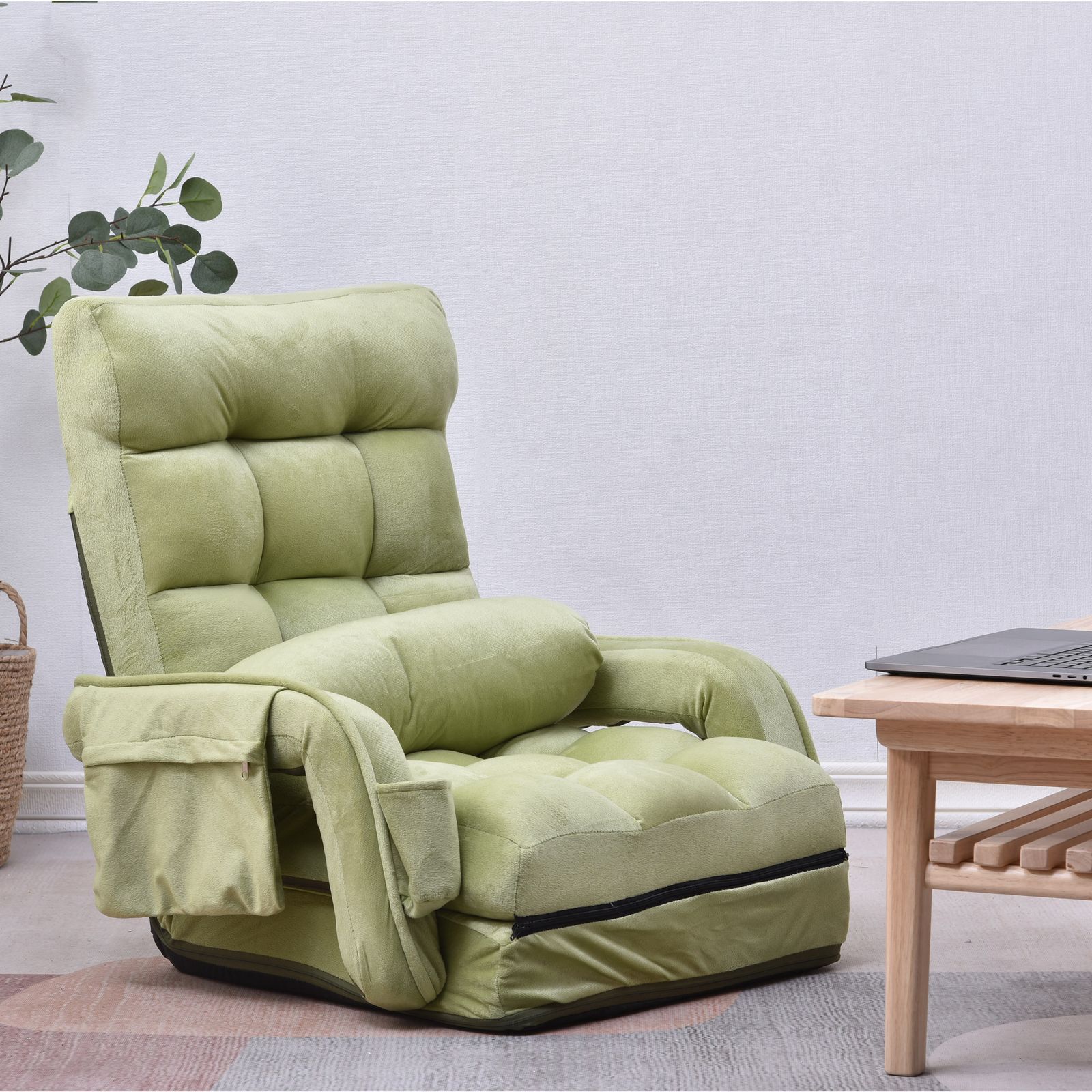 リクライニング座椅子 14段ギア ファブリック おしゃれ コンパクト 座