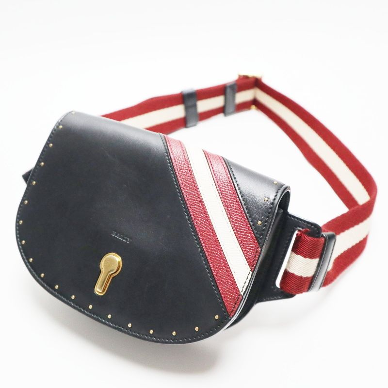 BALLY バリー フラップ レザ― ボディバッグ ウエストバッグ ネイビー|ボルドーxホワイト K10-k081