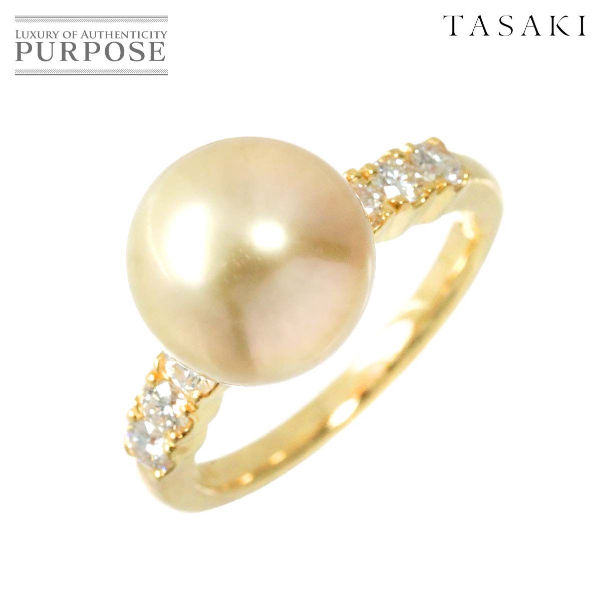 タサキ TASAKI 10.5号 リング 白蝶真珠 10.3mm ダイヤ 0.36ct K18 YG  