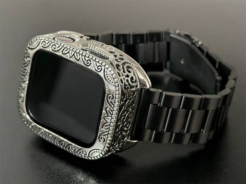 s銀鎧 Apple Watchバンド 316Lステンレスベルト アップルウォッチ重厚メタルカバー 彫刻調精密ケース メンズ レディース 44mm45mm46mm49mm ultra ウルトラ バンドのみ全サイズ シリーズ対応 取り付け時ネジ不要