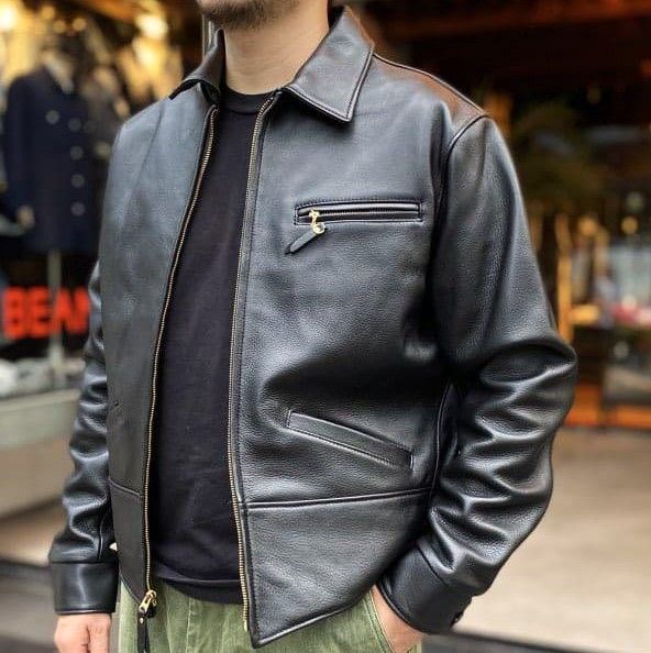 BEAMS ブラックレザージャケット BEAMS PLUS（ビームス プラス）M Leather Sports Jacket